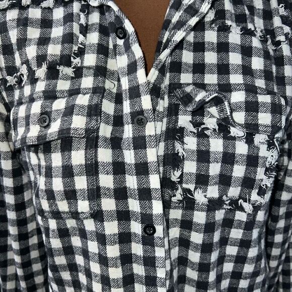 The Rail, Black & White Checked Button Up Plaid Flannel Shirt Jacket, Size Small - Picture 5 of 9